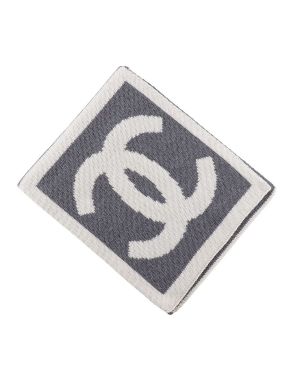 Chanel CC Logo Sports Line Wool Silk Gray Scarf